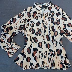 Eloquii Artistic Leopard Print Button Down